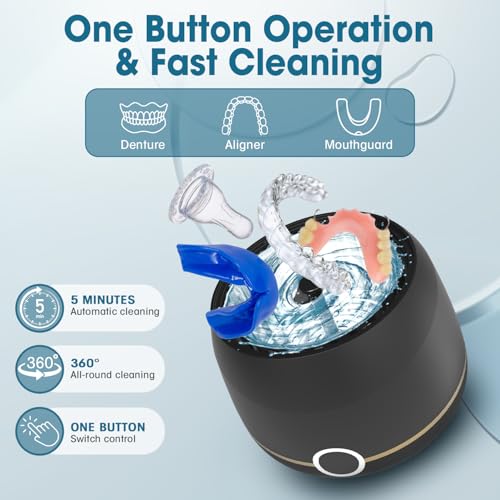 Dental Ultrasonic Retainer Cleaner Machine: Nicwell 200ML Dental Cleaning Pod for Denture, Mouth Guard, Night Guard, Braces, Tray, Aligner 45kHz Cleaner with Protection Design & Digital Timer
