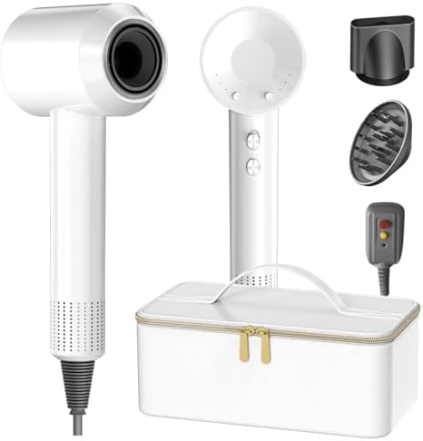 Hair Dryer with Carry Case, 160000 RPM Professional High-Speed Blow Dryer 200 Millions Negative Ionic Care Hair Dryer for Fast Drying, Low Noise Hairdryer, Travel with Magnetic Diffuser&Nozzle, White