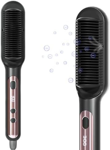Hair Straightener Brush with 9 Temps - Negative Ionic Straightening Brush for Hare Care, Ceramic Straightener Comb with Anti-Scald Design, 30s Fast Heating & Auto-Off, Dual Voltage