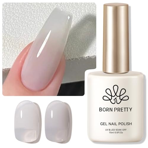 BORN PRETTY Jelly Blue Gel Nail Polish Baby Blue Sheer Transparent Natural Translucent Nail Gel Polish Nail Art DIY at Home Salon 15ML