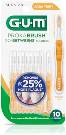 GUM Proxabrush Go-Betweens - Ultra Tight - Interdental Brushes - Soft Bristled Dental Picks for Plaque Removal Health - Safe for Braces & Dental Devices, 10ct (Pack of 6)