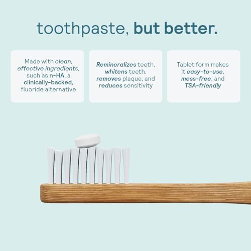 HUPPY Toothpaste Tablets, Nano Hydroxyapatite - Natural Whitening, Fluoride Free and Remineralizing - Travel Tabs, Charcoal Flavor, 62 Count