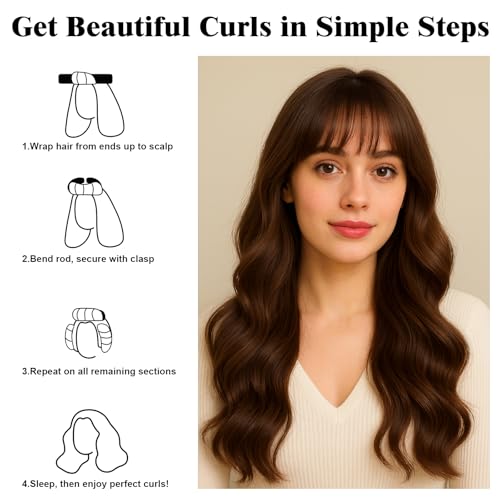 Heatless Hair Curler Set – 4PCS Velvet Overnight Blowout Rods for Heatless Curls, Jumbo Flexible Curling Rods to Sleep In, No Heat Curling Tools for Natural Waves and Curls