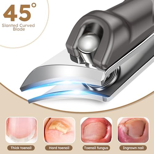 2025 Toenail Clippers for Thick Nails for Seniors, Nail Clippers for Men Angled Head, Toe Nail Clippers Slanted, Wide Jaw Opening with Catcher, Heavy Duty Ingrown Toenail Clippers Long Handle