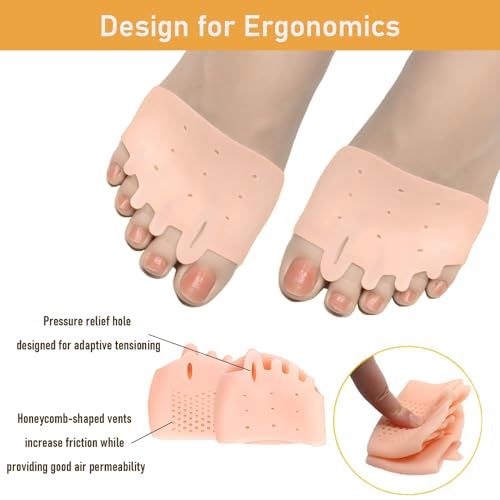 Hyggear Silicone Toe Separators with 2 Pairs Toe Socks for Women, Toe Straightener, Yoga Toes Toe Separators for Overlapping Toes to Foot Pressure Relief (2pairs toe separators + 2pairs toe socks)