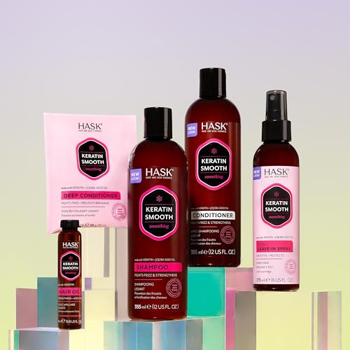HASK Keratin 5-in-1 Leave-In Conditioner Duo (6oz-Qty 2) & Keratin Deep Conditioner Packette, Color Safe, Sulfate-Free, Paraben-Free, Gluten-Free, for All Hair Types