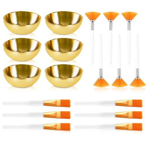 18 Pcs Esthetician Supplies for Facials Set 6 Gold Facial Bowls Esthetician 6 Facial Brushes Esthetician 6 Flat Brushes Face Mask Cosmetic Applicators for Women Facial Mask Mixing Kit Facial Tools