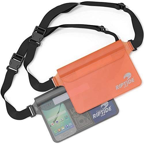 riptide Waterproof Fanny Pack Pouch (2 Pack) for Men & Women Dry Bag Water Resistant with Adjustable Waist Strap - Protects Valuables at Water Sports (Orange & Sheer Black)