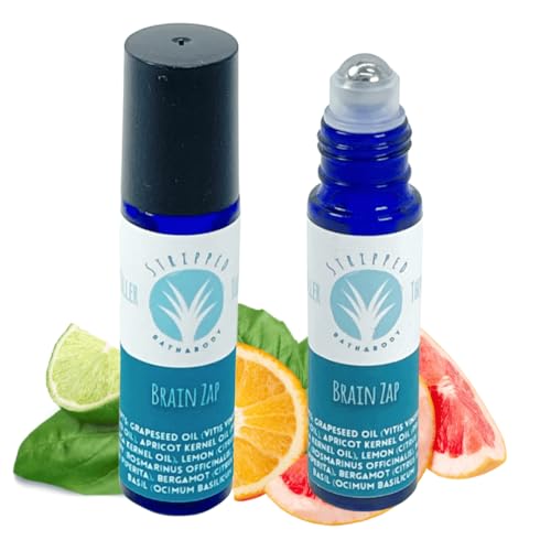 BRAIN ZAP Aromatherapy Roll On (12ml) for Energy, Focus, Mental Clarity, and Inspiration |Mood Lifting Citrus, Mint and Herbal Fragrance |Natural Study Aid | Birthday Gift | Wellness Stocking Stuffer