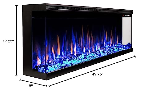 Touchstone Sideline Infinity Pro 3-Sided Smart 50" WiFi-Enabled Electric Fireplace - 80045 - Built-in - 6 Realistic Flame Colors- 13-Color Down Lighting- Crackle Sound- 1,500W Heater