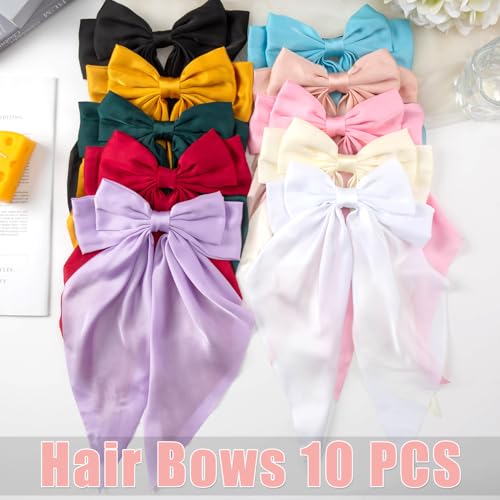 10 PCS Hair Bows,Hair Bows for Women,Hair Ribbons,Oversized Long-tail Cute Aesthetic Hair Accessories,Large Hair Barrettes for Women,Big Hair Bow,Big Bows for Girls