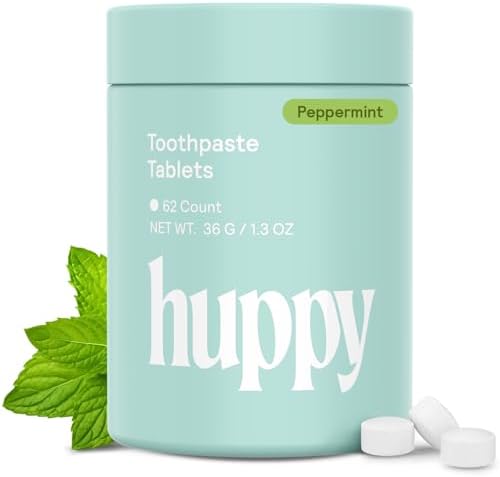 HUPPY Toothpaste Tablets, Nano Hydroxyapatite Toothpaste - Natural Whitening, Fluoride Free and Remineralizing Tablets - Travel Hydroxyapatite Tabs, 62 Count