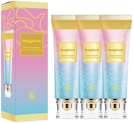 3 Pack Niacinamide Whitening Toothpaste, BodyAccel Triple Whitening Niacinamide Toothpaste, Brightens and Whitens Teeth, Stain Removal Natural Gentle, Fresh Breath