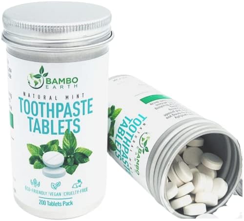 200 Pack Natural Toothpaste Tablet Bits - Chewable Mouthwash Whitening Bite Tablets for Teeth SLS & Fluoride Free Eco & Travel Friendly - Zero Waste Packaging - Mint & Activated Charcoal (Peppermint)