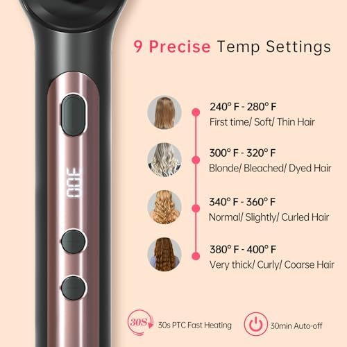 Hair Straightener Brush with 9 Temps - Negative Ionic Straightening Brush for Hare Care, Ceramic Straightener Comb with Anti-Scald Design, 30s Fast Heating & Auto-Off, Dual Voltage