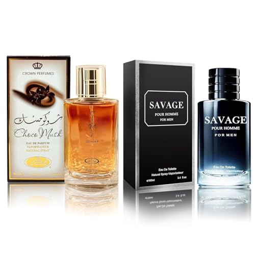 2 Pack Bundle of Salvage for Men 3.4oz/100ml and Choco Musk Eau de Parfum Fragrance 1.7oz/50ml, Natural Spray, Long Lasting Perfume.