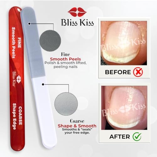 Bliss Kiss Nano Glass Nail Files & Buffer for Weak, Brittle, Peeling Nails for Women for Natural Nails with Case