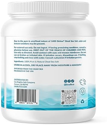 1400 Below 5 Lbs Jar Dead Sea Salt, Fine Grain - Foot and Spa Bath Soak, Exfoliating Body Scrub, 100% Pure and Mineral-Rich, Highest Mineral Content – Natural Muscle Tension Relief