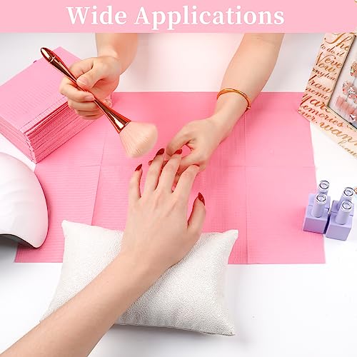 125PCS Disposable Nail Art Table Mat, Waterproof Nail Tips Art Table Towels Mat, 3 Ply Nail Napkins for Acrylic, Nail Art Mat Paper Sheet, Nail Tips Art Waterproof Pad for Salon (Pink)