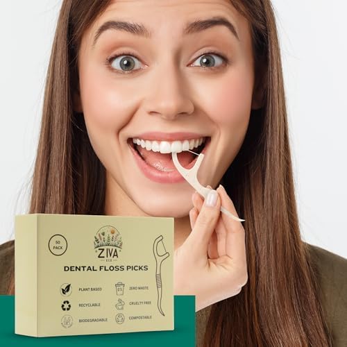 Biodegradable Dental Floss Picks for Teeth, 200 Count, Corn Straw Floss Picks, PFAS Free. Unflavored Flossers, Plant Based, Shred Resistant Floss for Adults & Kids