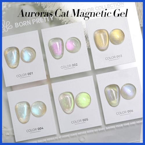 Born Pretty Cat Magnetic Eye Gel Nail Polish Aurora Mermaid Blue Purple Pink Yellow Red Gel Polish Glass Holographic Glitter Gel Nail Polish for Nail Art Manicure Salon DIY 6PCS 7ML