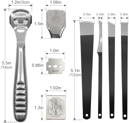 36 Pcs Callus Shaver for Feet Set, (1Stainless Foot File &1 Foot File Heads & 30 Replacement Slices Blades & 4 Pedicure Knife), Professional Callus Remover for Feet Tools for Wet and Dry Feet