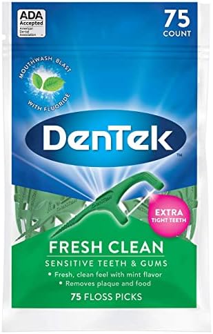 DenTek Fresh Clean Floss Picks, for Extra Tight Teeth, 75 Count, (Pack of 4)