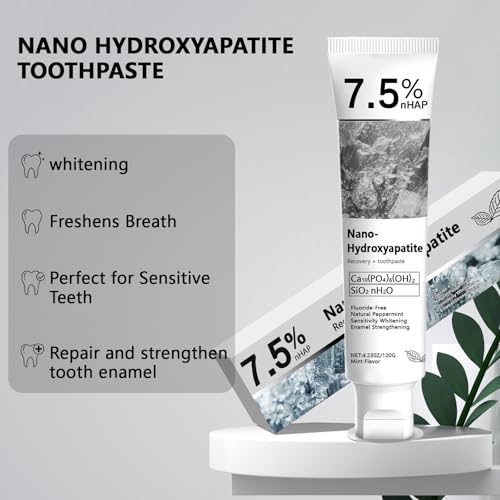 Hydroxyapatite Toothpaste for Advanced Enamel Protection & Tooth Strengthening, Fluoride-Free Fluoride-Free Formula with Gentle Mint, Fresh Breath, Reduce Tooth Sensitivity 2pcs