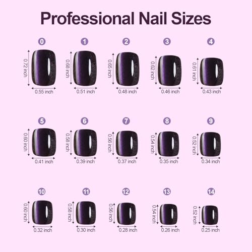 300Pcs Cat Eye Press on Nails Short Square, Plauva Soft Gel Fake Nails, Glossy Glitter Cat Eye Nail Tips for Women and Girls Stick On Nails in 15 Sizes
