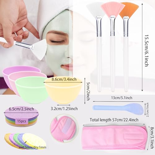 39 Pcs Esthetician Facial Supplies Set: 4 Silicone Facial Bowls, 4 Facial Headbands, 15 compressed sponges, 10 facial spatula, 6 Facial Cosmetic Fan Brushes for Mud Cream, Makeup Peel, Face Cleansing