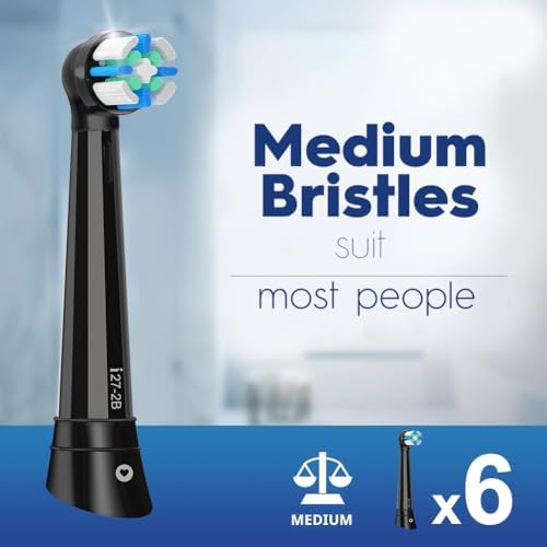 IO Replacement Heads Compatible with Oral B iO 2/3/4/5/6/7/8/9/10 Series Electric Toothbrush, Medium Bristles Brush Heads Compatible with Oral B, Deep Clean and Sensitive Care, 6 Pack White/Black