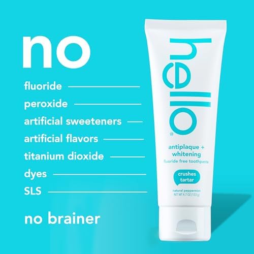 Hello Antiplaque and Whitening Fluoride Free Toothpaste and Naturally Healthy Antigingivitis Mouthwash, Alcohol Free, Vegan, SLS Free and Gluten Free, 4.7 Ounce Tubes, 16 Ounce Bottle
