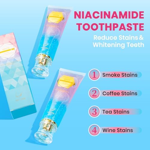 2Pcs Niacinamide Whitening Toothpaste Radiant Whitening Toothpaste, Niacinamide Intensive White Toothpastes, Nicotinamide White Toothpastes, Deep Cleaning Care