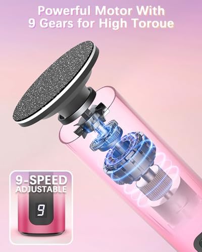 2 in 1 Electric Foot Callus Remover, 9 Adjustable Speeds Foot Scrubber USB Rechargeable Pedicure Tools for Feet, Dry Dead Skin Scraper Foot Grinder with 80/120 Grit Sandpaper Discs Rollers for Women