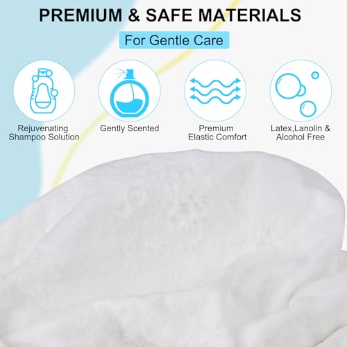 2025 Shampoo Caps No Rinse, Portable Rinse Free Shower Cap that Shampoos for Home, Nursing Home, Outdoor Travel, Surgery, Hospitalization, Mobility Impaired and Seniors (12 Pack)