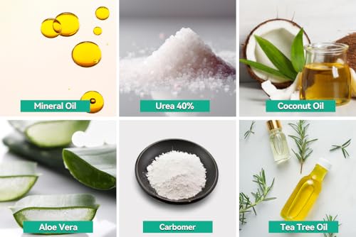 CLEAR 40 Urea Cream 40 Percent for Feet Maximum Strength (4oz) | Softens Cracked Heels & Dry Skin Urea Cream 40 Percent - Tea Tree & Coconut Oil | Callus & Corn Treatment | Made in USA