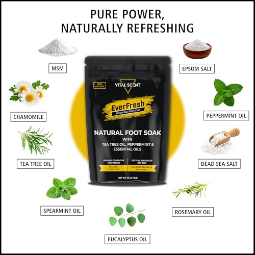 Heavy Duty Tea Tree Oil Foot Soak - Epsom Salt for Soaking for Odor & Footbath to Soften Calluses - Athletes Foot - Nail Discoloration - Relaxing Pedicure Soak - Dry Skin & Rough Heels - 16oz