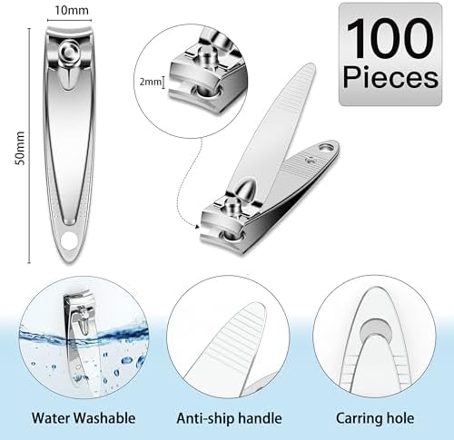 100-Pack Nail Clippers Bulk Toenail Fingernail Clippers Pack, Stainless Steel Fingernail Toe Nail Clippers,Portable Mini Nail Cutter Set for Men Women Homeless Care Package Supplies