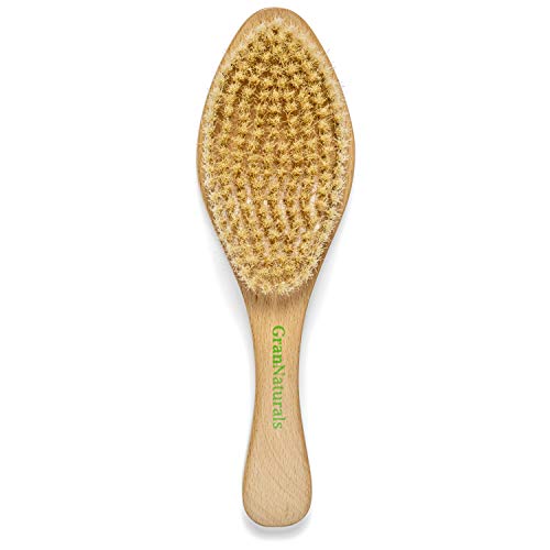 GranNaturals Soft Bristle Hair Brush - Curved Boar Bristle Vintage Style Hairbrush for 360 Waves, Sleek Slick Back Ponytail & Bun, Smoothing, Fades for Women & Men - Wooden Handle