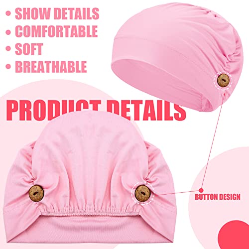10 Pcs Soft Bouffant Caps with Buttons, Gourd-shape Caps Stretch Bouffant Hat Stretchy Headband Turban (Stylish Colors)