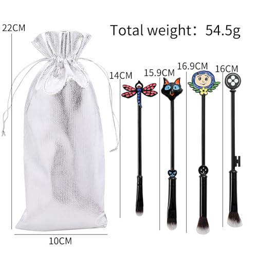Horror Movie Coraline Makeup Brushes - Charm Women Halloween Coraline Makeup Brush Set Metal Memorial Collection Silver Drawstring Bag (makeup brushes jewelry set)
