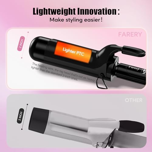 2 inch Curling Iron For Long Hair, Lightweight Large Barrel Curling Iron 2 Inch, Ceramic Curling Wand Infused Argan Oil & Keratin for Bouncy Big Curls, 9 Temps Digital Display & Lock Key, Glove