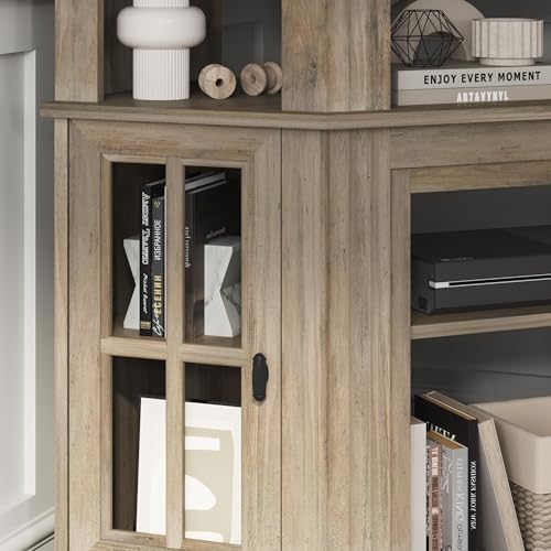 YESHOMY Corner Fireplace TV Stand for Television up to 55" with Storage Cabinets, Entertainment Center, Media Console for Living Room, Bedroom, Rustic Gray