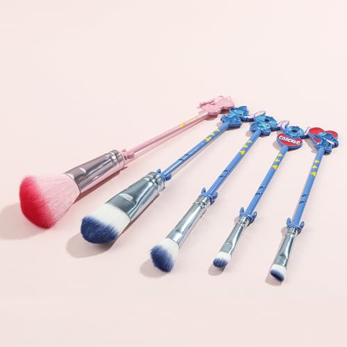 Interstellar Baby Makeup Brushes Set - 5Pcs Creative Stitch Theme Cosmetic Brushes Set, Premium Synthetic Foundation Eyeshades Brush Set Best Gift for Young Girl Women (Blue mix pink)