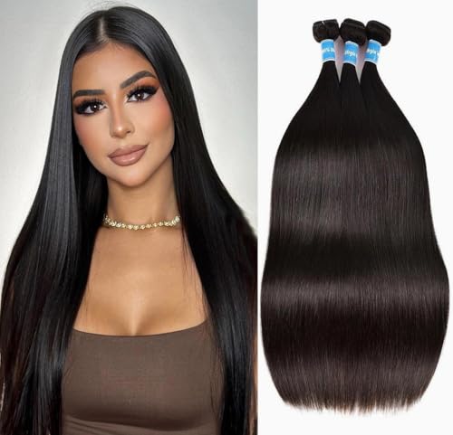 10A Straight Bundles Human Hair 20 22 24 Inch Straight Hair 3 Bundles Unprocessed Brazilian Virgin Human Hair Extension Double Weft Natural Black