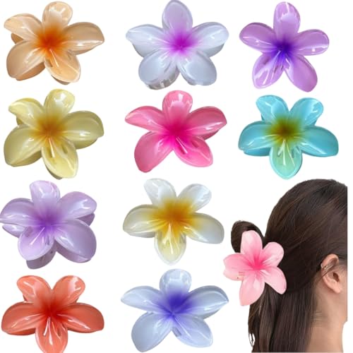 10 Pcs Hawaiian Plumeria Hair Clips, Flower Claw Clips for Thick and Thin Hair, Non-slip Beach Hairpins for Women