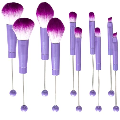 10Pieces Beadable Makeup Brushes Diy Makeup Comestic Brushes Beaded Brushes Kit for DIY Beaded Eyeshadow Brush (Beadable Makeup Brushes-10pieces=2Sets)-Purple