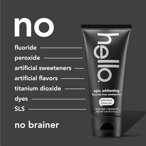 Hello Activated Charcoal Toothpaste, Fluoride Toothpaste with Activated Charcoal, Teeth Whitening Toothpaste with Fresh Mint and Coconut Oil, No SLS, Vegan, Gluten Free, 3 Pack, 4 OZ Tubes