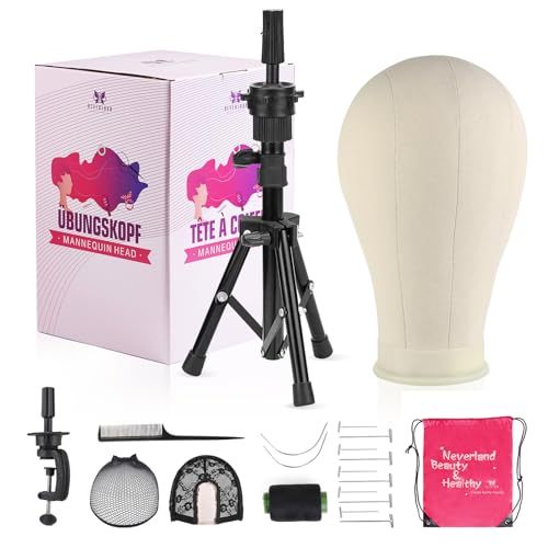 22 Inch Wig Head Mannequin Head with Wig Stand Tripod,Manikin Canvas Head Set for Wigs Making Display with Wig caps,T Pins Set Bristle Brush