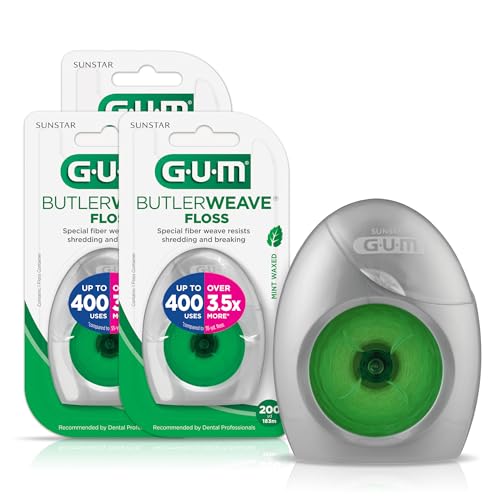 GUM ButlerWeave Woven Dental Floss, Shred Resistant Waxed Floss, Mint Flavored, 1 Count (Pack of 3)